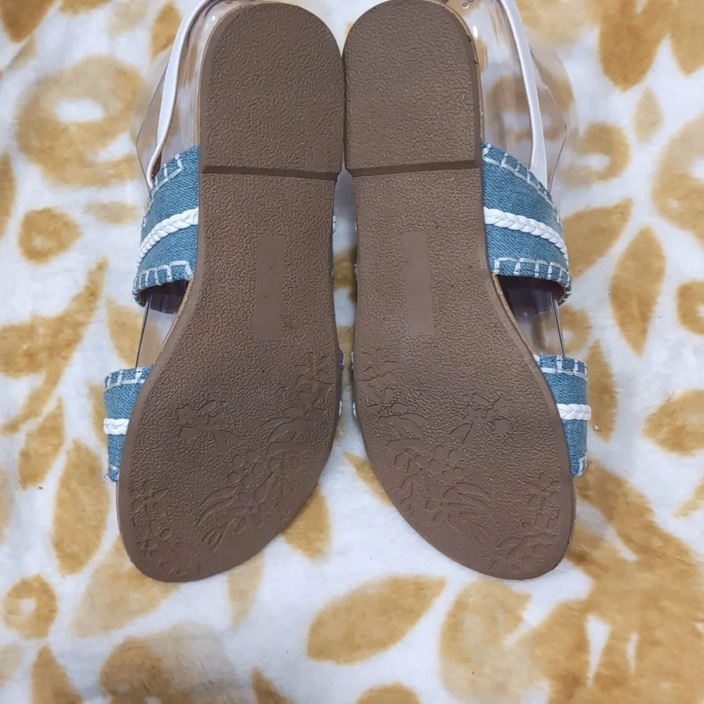 Dolce Vita Girls Blue White Braided Sandals Denim Look Flat Sandals Size 4